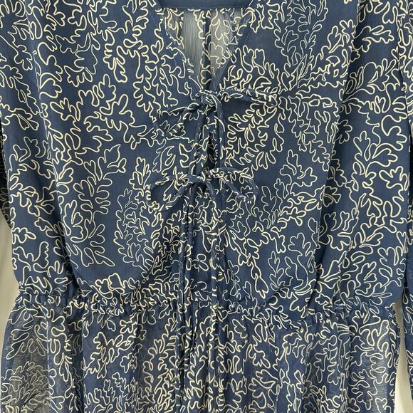 Ted Baker Mildred Blouse Balloon Sleeve Navy Beige Peasant Sheer Top Size 2 US 6 - Picture 7 of 14